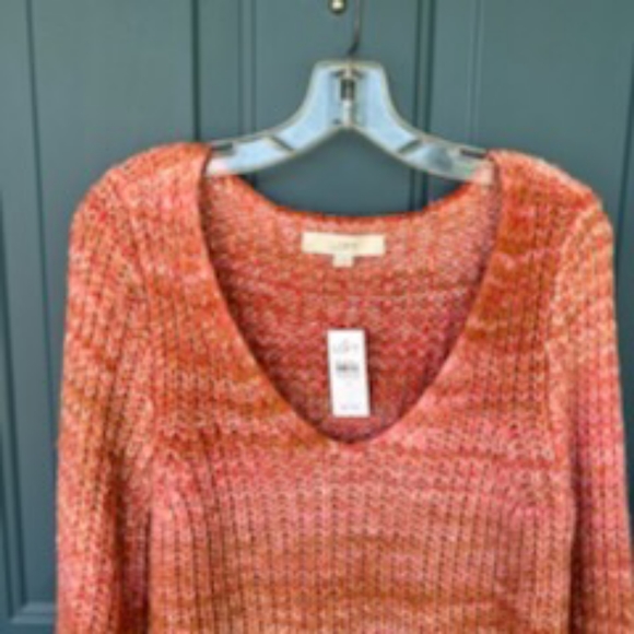 LOFT SPACEDYE KNIT V NECK SWEATER SIZE MEDIUM NWT PINK ORANGE  PASTELS - Picture 8 of 15